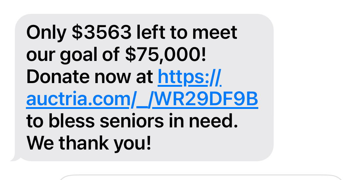 image of a text message asking for a donation