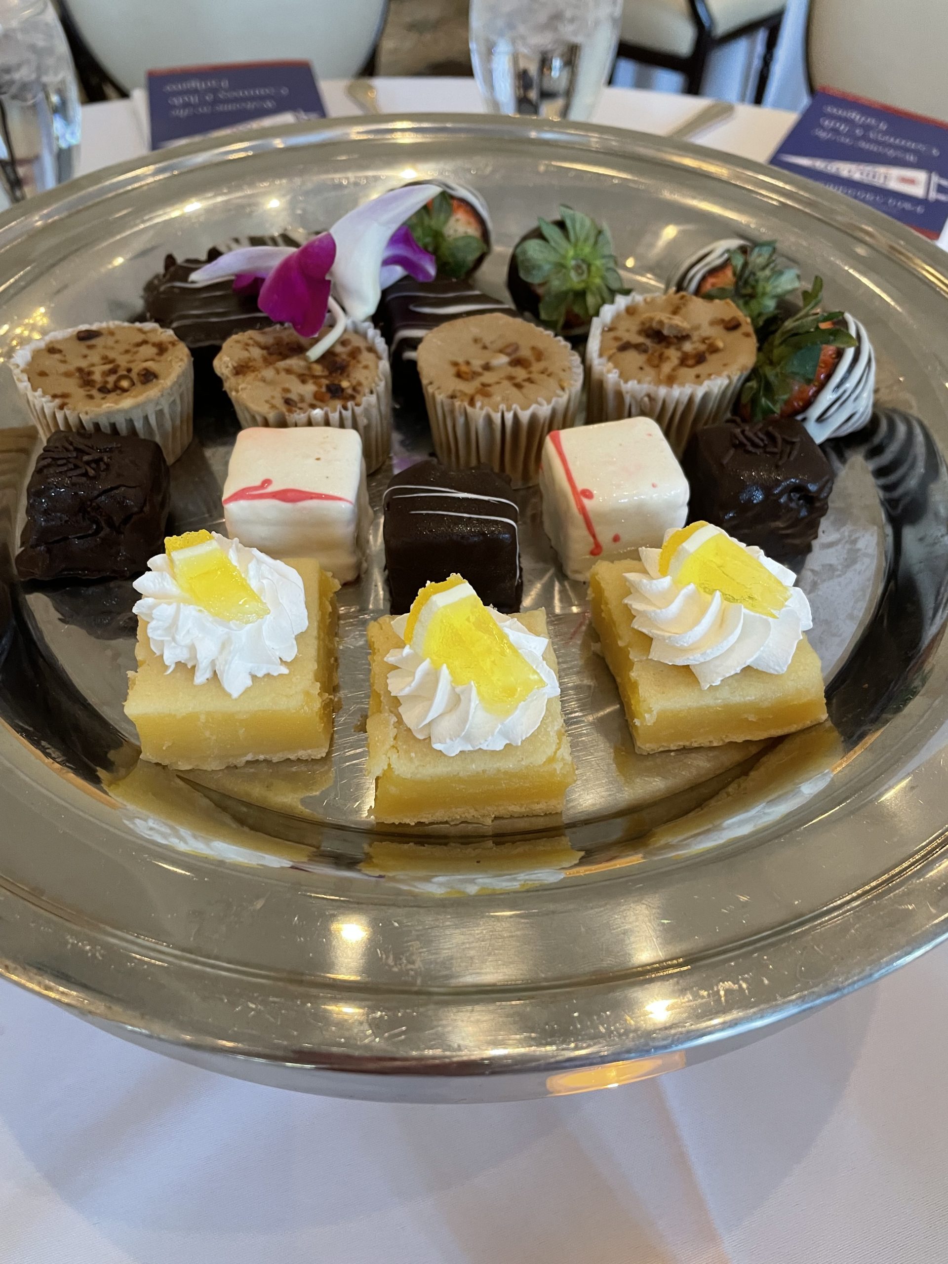 A platter of bite-size desserts